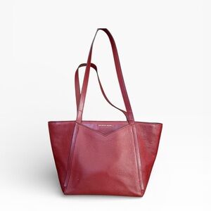 Michael Kors Red Pebbled Leather Tote Bag Gold Hardware Zip Top